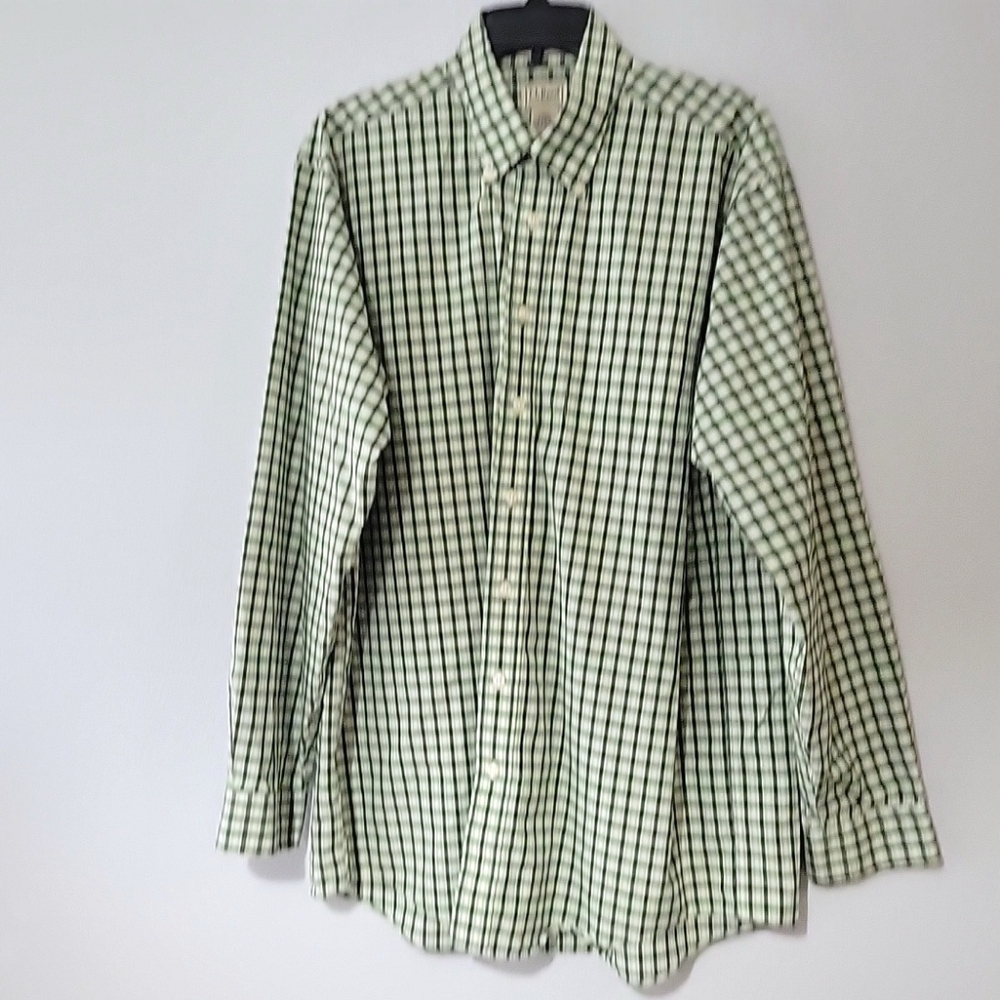 LL Bean Men's Green Plaid Long Sleeve Button Shirt Size Large Tall